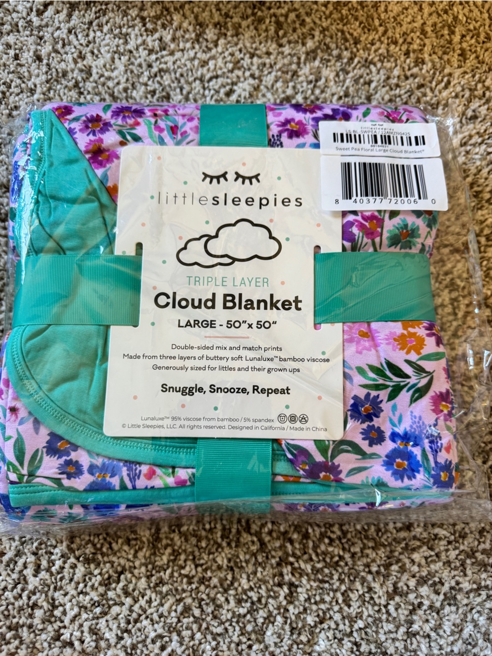Little Sleepies Floral Cloud Blanket Sweet Pea